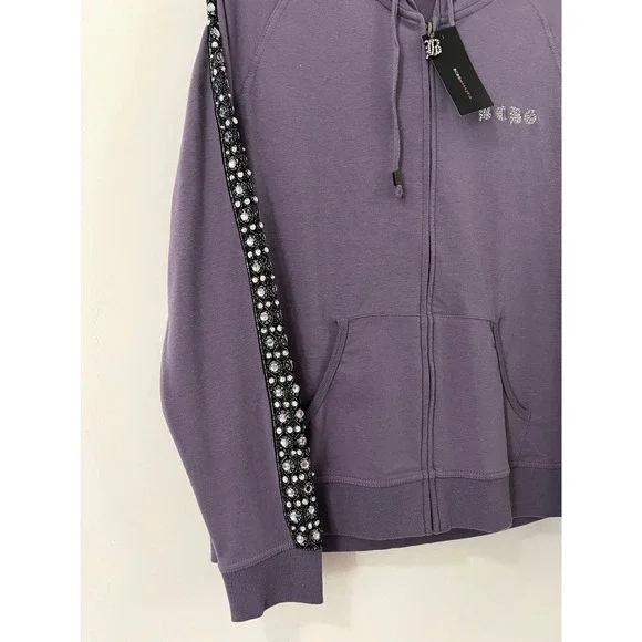 BCBGMAXAZRIA Full Set Frosted Plum Rhinestone Tracksuit Set Hoodie Pants XL - Picture 3 of 14